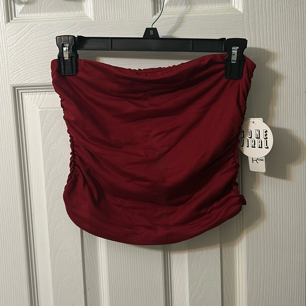 Faded Rose Y2K Tube Top in Red- Small